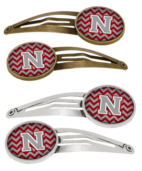 Letter N Chevron Crimson and Grey Set of 4 Barrettes Hair Clips CJ1043-NHCS4 by Caroline's Treasures