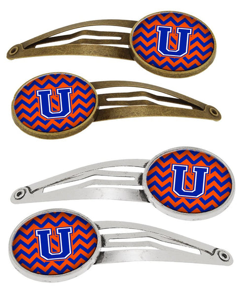 Letter U Chevron Orange and Blue Set of 4 Barrettes Hair Clips CJ1044-UHCS4 by Caroline's Treasures