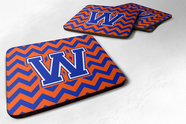 Letter W Chevron Orange and Blue Foam Coaster Set of 4 CJ1044-WFC - the-store.com