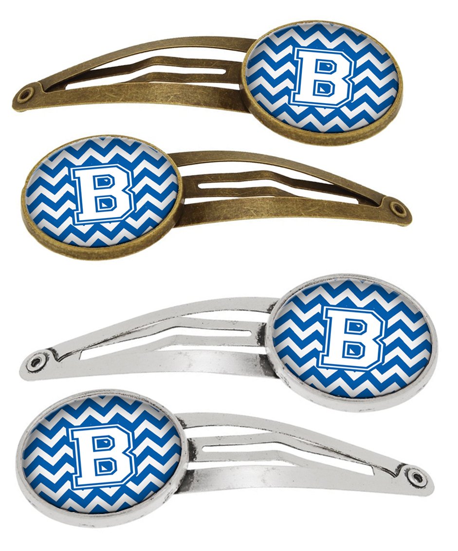 Letter B Chevron Blue and White Set of 4 Barrettes Hair Clips CJ1045-BHCS4