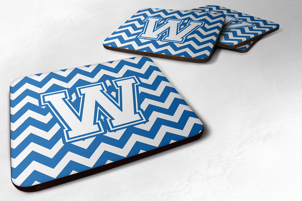 Letter W Chevron Blue and White Foam Coaster Set of 4 CJ1045-WFC - the-store.com