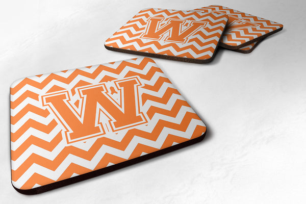 Letter W Chevron Orange and White Foam Coaster Set of 4 CJ1046-WFC - the-store.com