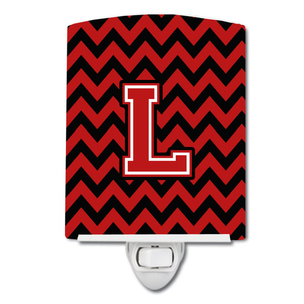 Letter L Chevron Black and Red   Ceramic Night Light CJ1047-LCNL - the-store.com