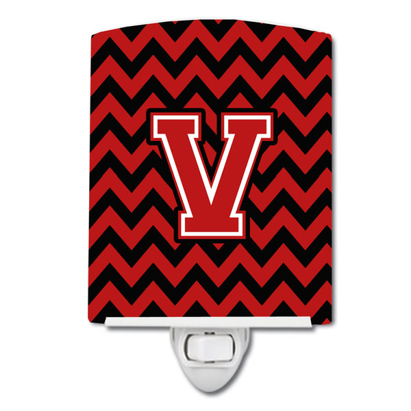 Letter V Chevron Black and Red   Ceramic Night Light CJ1047-VCNL - the-store.com