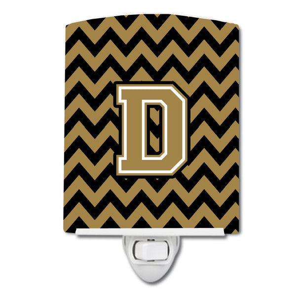 Letter D Chevron Black and Gold  Ceramic Night Light CJ1050-DCNL - the-store.com