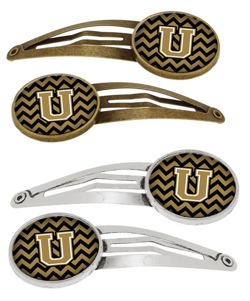 Letter U Chevron Black and Gold Set of 4 Barrettes Hair Clips CJ1050-UHCS4 by Caroline's Treasures