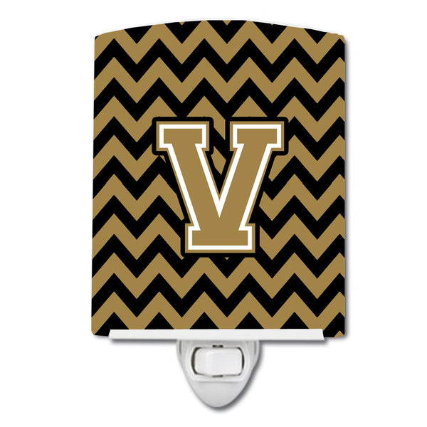 Letter V Chevron Black and Gold  Ceramic Night Light CJ1050-VCNL - the-store.com