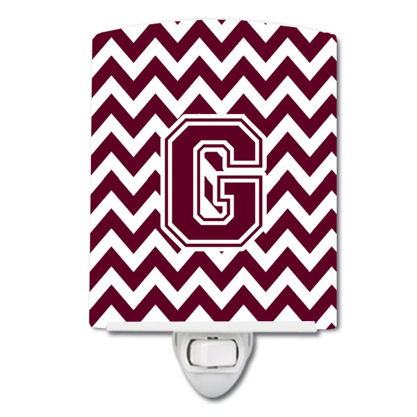 Letter G Chevron Maroon and White  Ceramic Night Light CJ1051-GCNL - the-store.com