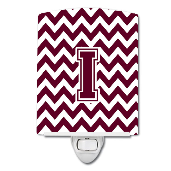 Letter I Chevron Maroon and White  Ceramic Night Light CJ1051-ICNL - the-store.com