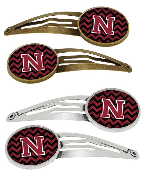 Letter N Chevron Garnet and Black Set of 4 Barrettes Hair Clips CJ1052-NHCS4 by Caroline's Treasures