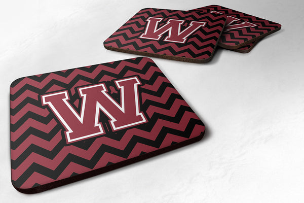 Letter W Chevron Garnet and Black  Foam Coaster Set of 4 CJ1052-WFC - the-store.com