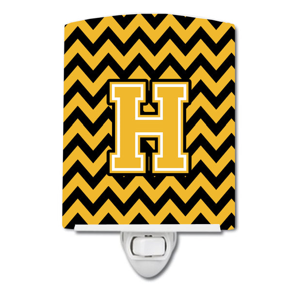 Letter H Chevron Black and Gold Ceramic Night Light CJ1053-HCNL - the-store.com