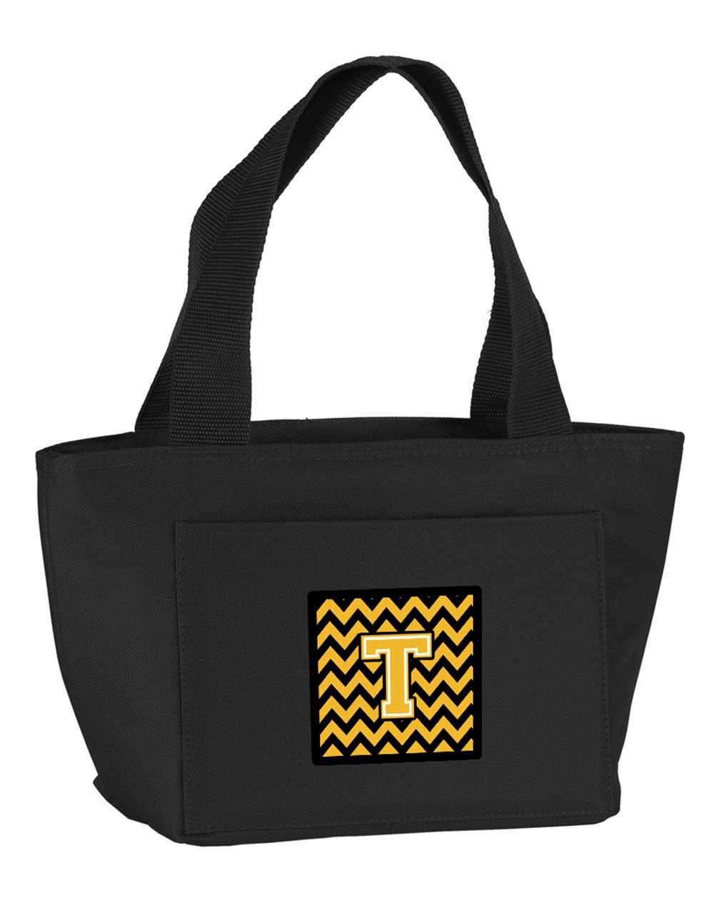 Letter T Chevron Black and Gold Lunch Bag CJ1053-TBK-8808