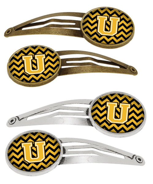 Letter U Chevron Black and Gold Set of 4 Barrettes Hair Clips CJ1053-UHCS4 by Caroline's Treasures