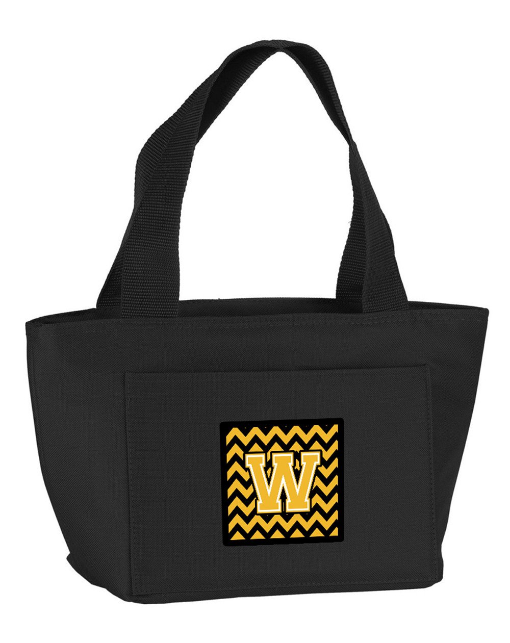 Letter W Chevron Black and Gold Lunch Bag CJ1053-WBK-8808