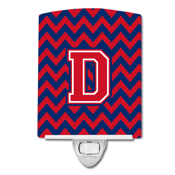 Letter D Chevron Yale Blue and Crimson Ceramic Night Light CJ1054-DCNL - the-store.com