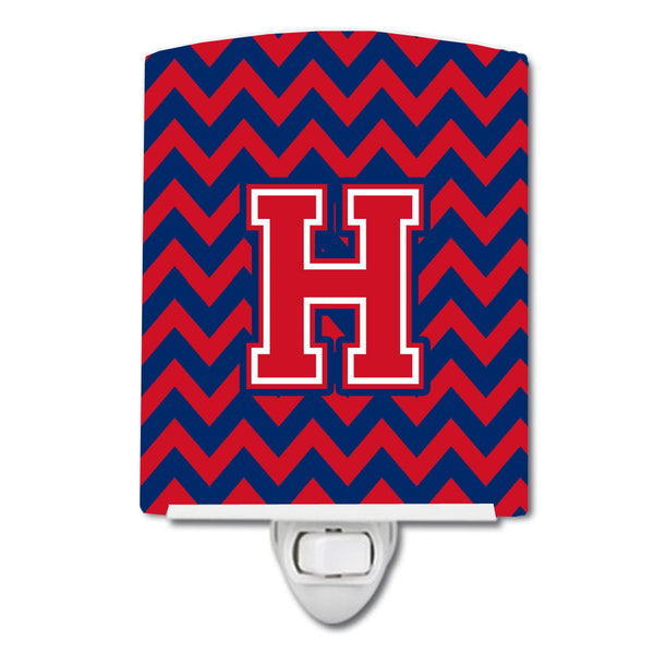 Letter H Chevron Yale Blue and Crimson Ceramic Night Light CJ1054-HCNL - the-store.com