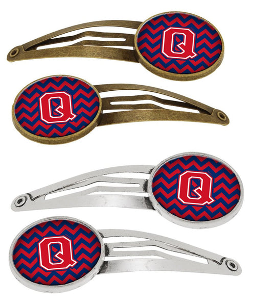 Letter Q Chevron Yale Blue and Crimson Set of 4 Barrettes Hair Clips CJ1054-QHCS4 by Caroline's Treasures