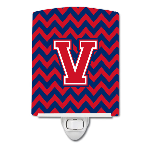 Letter V Chevron Yale Blue and Crimson Ceramic Night Light CJ1054-VCNL - the-store.com