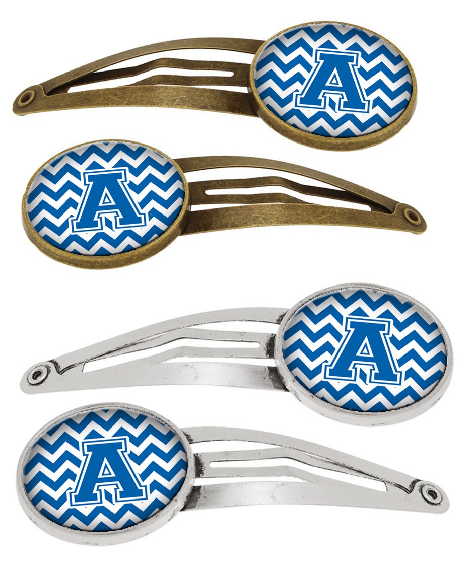 Letter A Chevron Blue and White Set of 4 Barrettes Hair Clips CJ1056-AHCS4