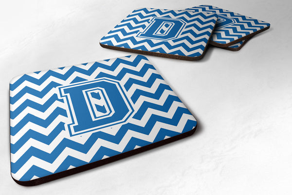 Set of 4 Letter D Chevron Blue and White Foam Coasters Set of 4 CJ1056-DFC - the-store.com