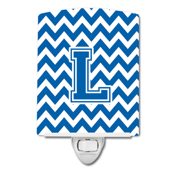 Letter L Chevron Blue and White Ceramic Night Light CJ1056-LCNL - the-store.com