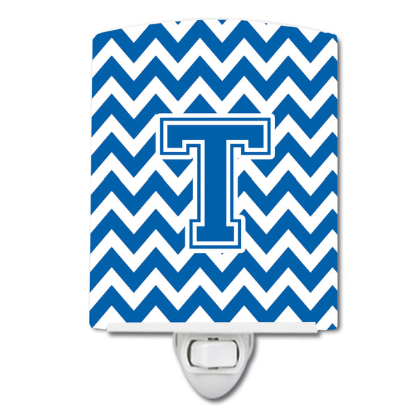 Letter T Chevron Blue and White Ceramic Night Light CJ1056-TCNL - the-store.com