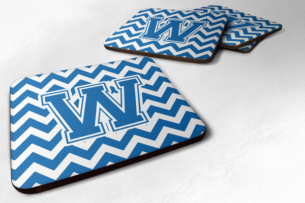 Letter W Chevron Blue and White Foam Coaster Set of 4 CJ1056-WFC - the-store.com