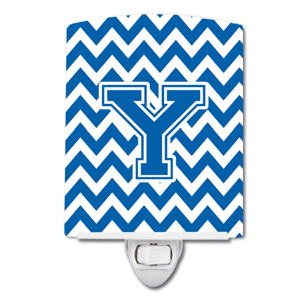 Letter Y Chevron Blue and White Ceramic Night Light CJ1056-YCNL - the-store.com