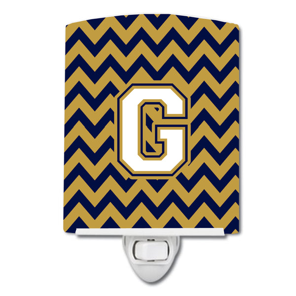 Letter G Chevron Navy Blue and Gold Ceramic Night Light CJ1057-GCNL - the-store.com