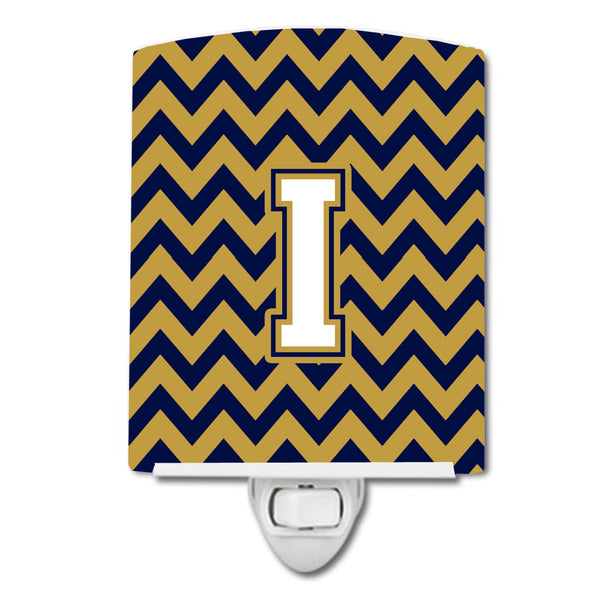 Letter I Chevron Navy Blue and Gold Ceramic Night Light CJ1057-ICNL - the-store.com