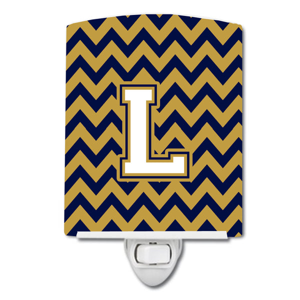 Letter L Chevron Navy Blue and Gold Ceramic Night Light CJ1057-LCNL - the-store.com