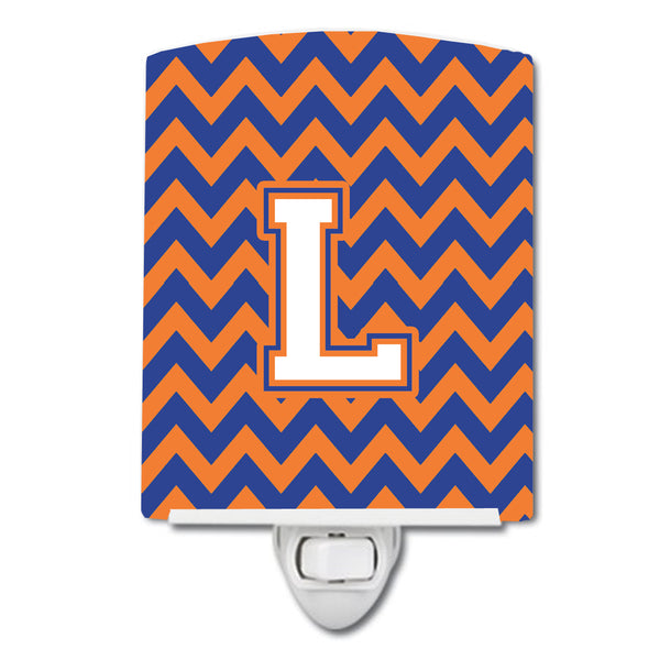 Letter L Chevron Blue and Orange #3 Ceramic Night Light CJ1060-LCNL - the-store.com