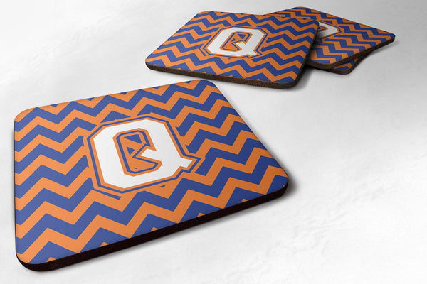 Letter Q Chevron Blue and Orange #3 Foam Coaster Set of 4 CJ1060-QFC - the-store.com