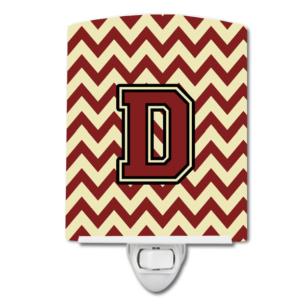 Letter D Chevron Maroon and Gold Ceramic Night Light CJ1061-DCNL - the-store.com