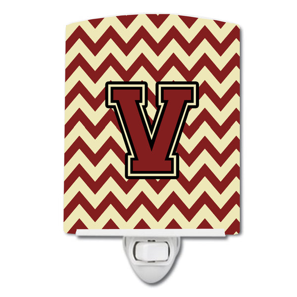 Letter V Chevron Maroon and Gold Ceramic Night Light CJ1061-VCNL - the-store.com