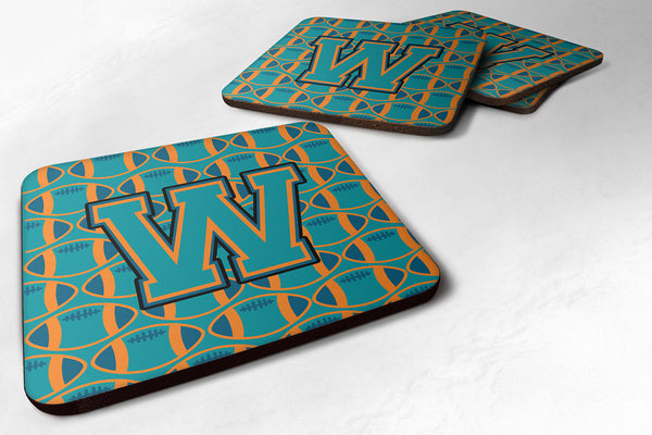 Letter W Football Aqua, Orange and Marine Blue Foam Coaster Set of 4 CJ1063-WFC - the-store.com