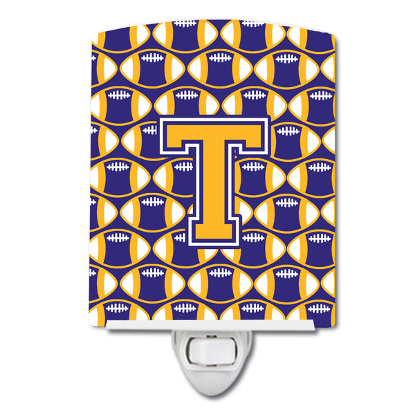 Letter T Football Purple and Gold Ceramic Night Light CJ1064-TCNL - the-store.com