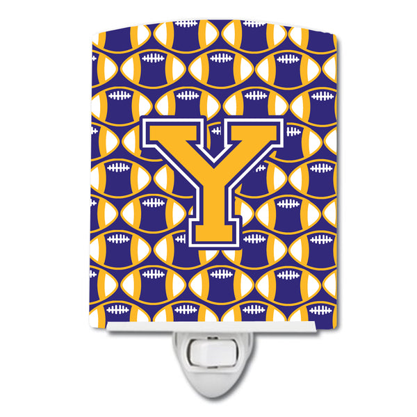 Letter Y Football Purple and Gold Ceramic Night Light CJ1064-YCNL - the-store.com