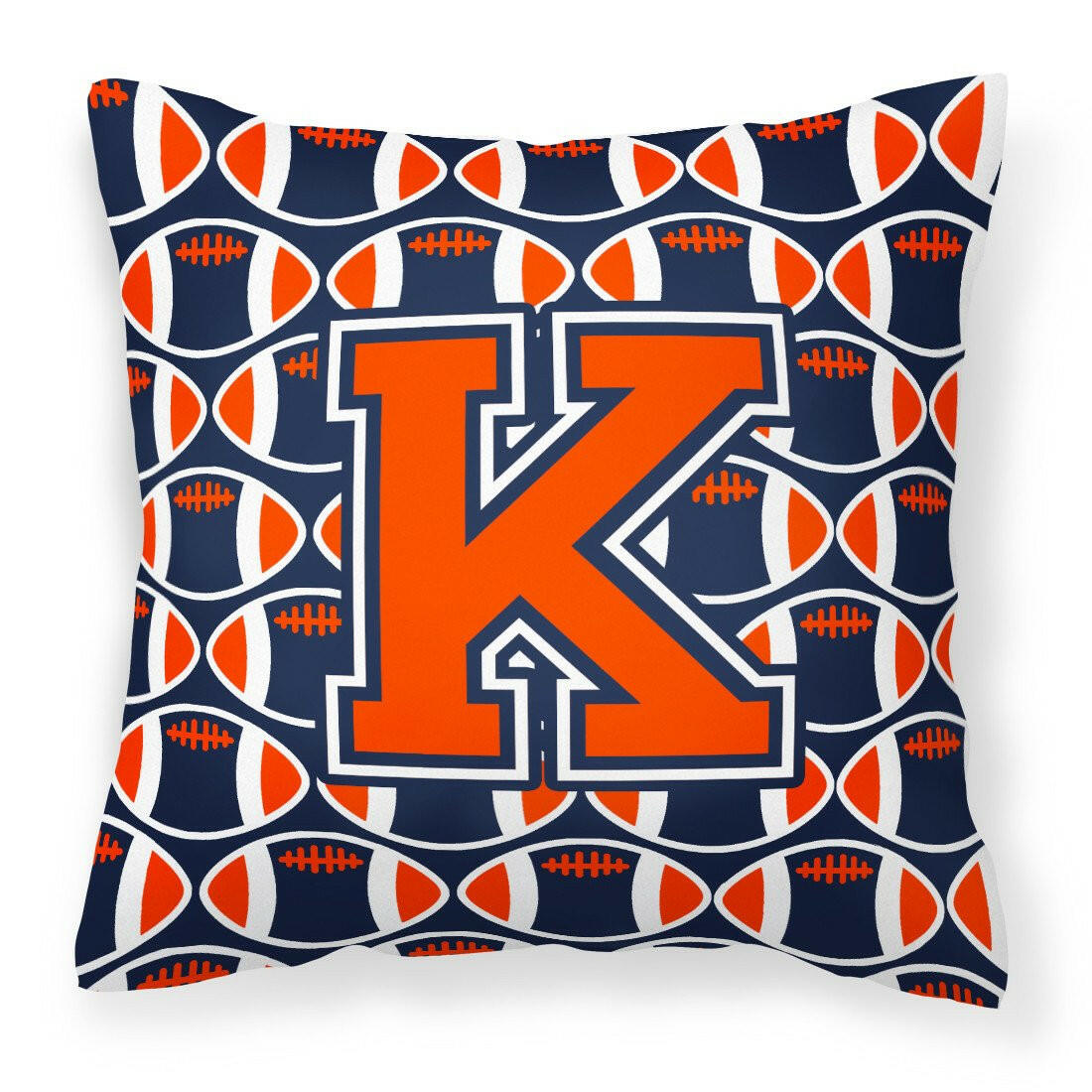 Letter K Football Orange, Blue and white Fabric Decorative Pillow ...