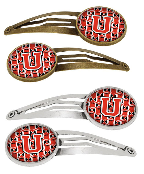 Letter U Football Scarlet and Grey Set of 4 Barrettes Hair Clips CJ1067-UHCS4 by Caroline's Treasures