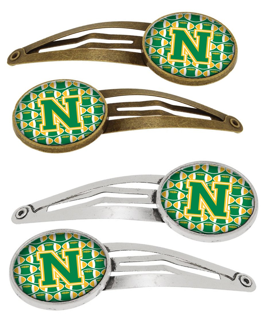 Letter N Football Green and Gold Set of 4 Barrettes Hair Clips C