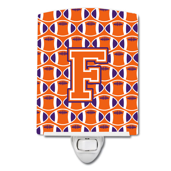 Letter F Football Orange, White and Regalia Ceramic Night Light CJ1072-FCNL - the-store.com