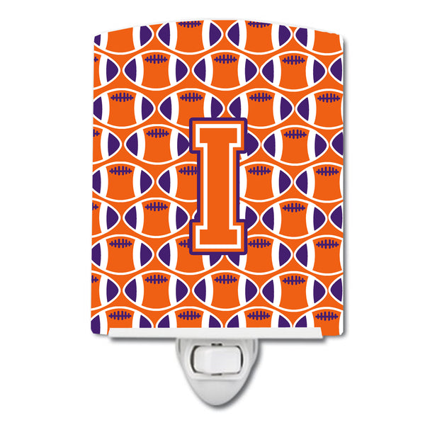 Letter I Football Orange, White and Regalia Ceramic Night Light CJ1072-ICNL - the-store.com