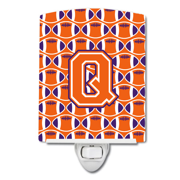 Letter Q Football Orange, White and Regalia Ceramic Night Light CJ1072-QCNL - the-store.com