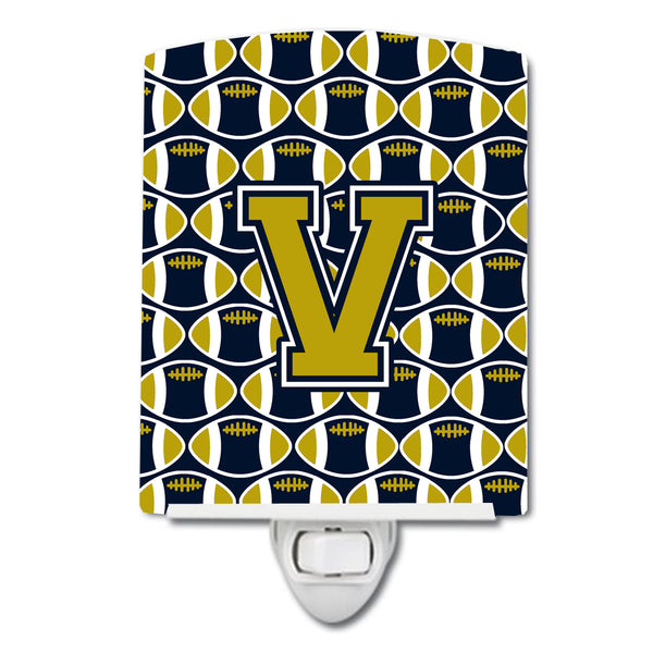 Letter V Football Blue and Gold Ceramic Night Light CJ1074-VCNL - the-store.com