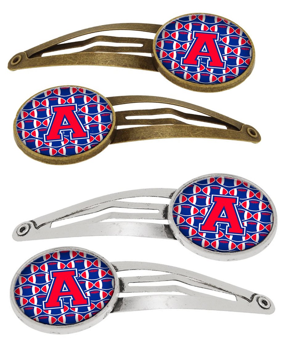 Letter A Football Harvard Crimson and Yale Blue Set of 4 Barrettes Hair Clips CJ1076-AHCS4