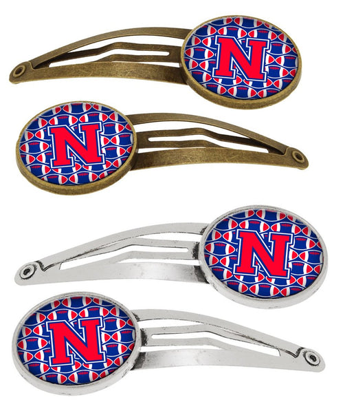 Letter N Football Harvard Crimson and Yale Blue Set of 4 Barrettes Hair Clips CJ1076-NHCS4 by Caroline's Treasures