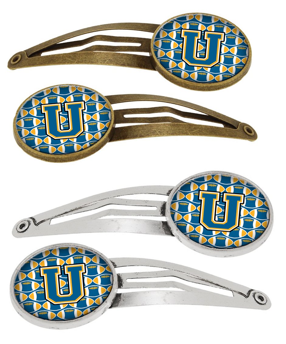 Letter U Football Blue and Gold Set of 4 Barrettes Hair Clips