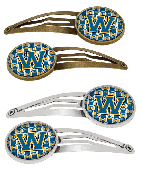 Letter W Football Blue and Gold Set of 4 Barrettes Hair Clips CJ1077-WHCS4 by Caroline's Treasures